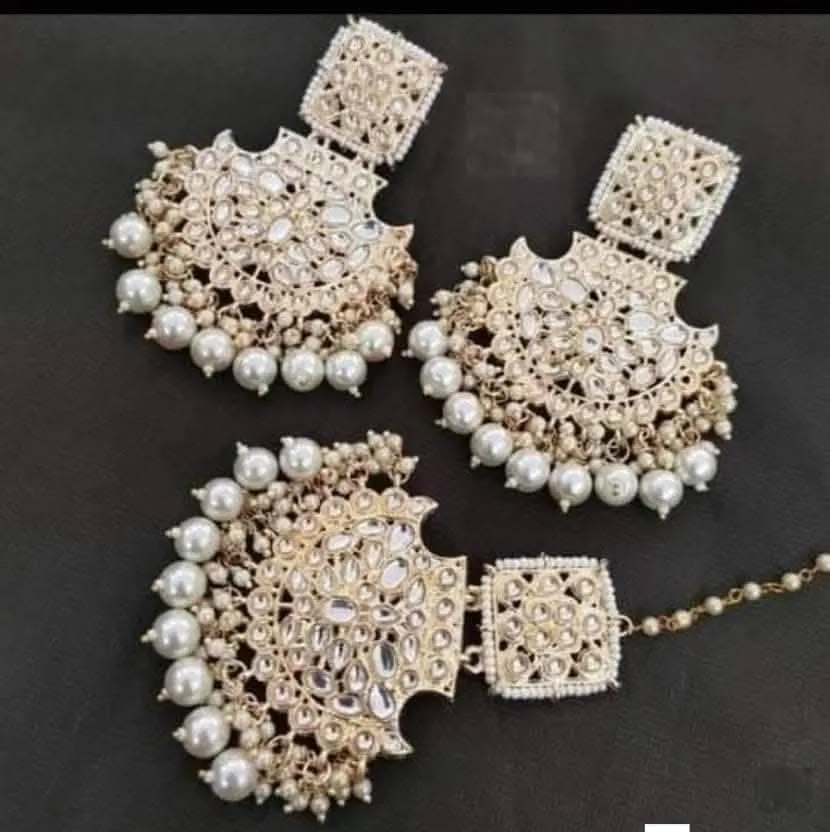 Alloy gold plated with white beads jewel set | MANATH