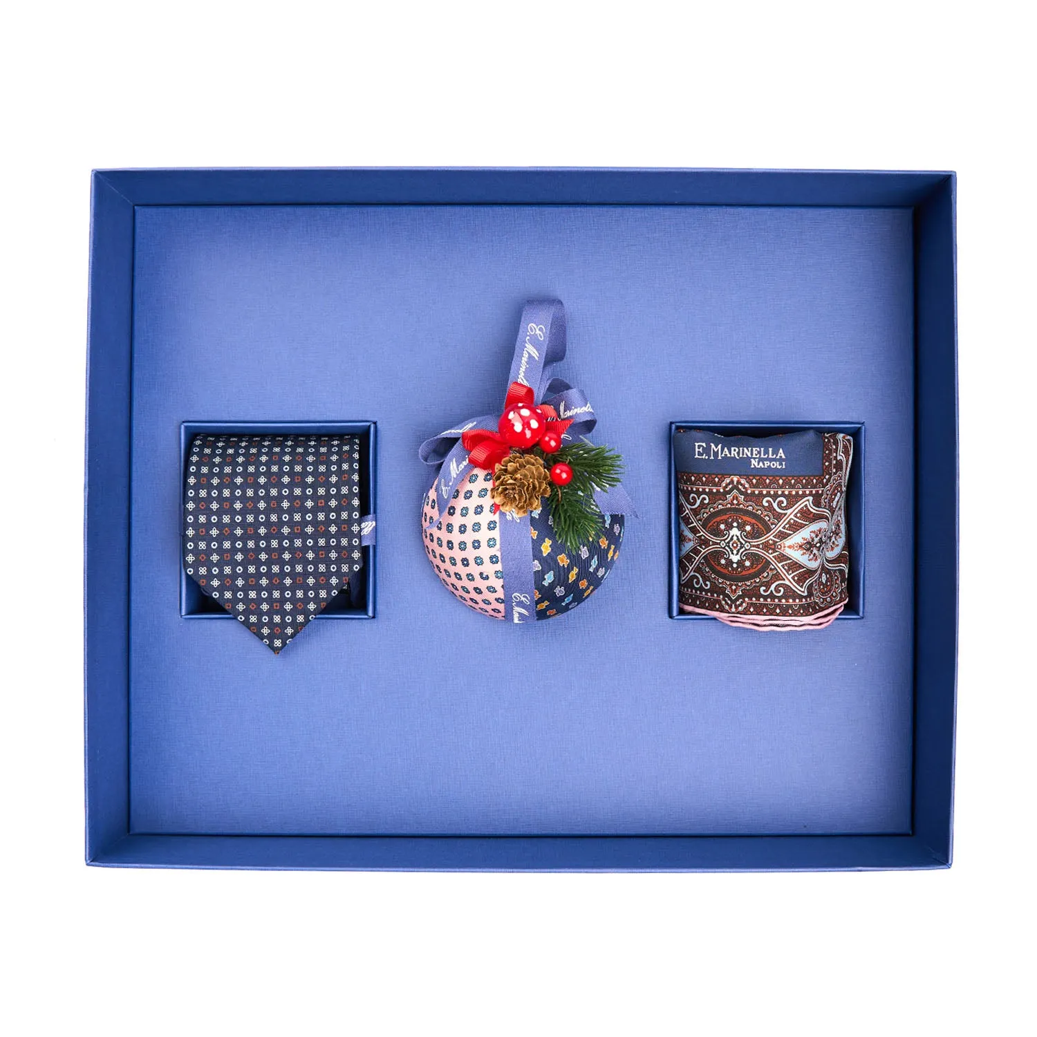 CHRISTMAS BOX WITH DARK BLUE TIE, BLUE POCKET SQUARE