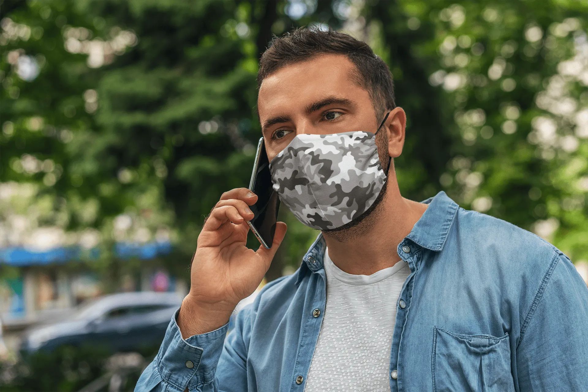 Grey Camouflage : Printed Tetra Shield Protection Mask