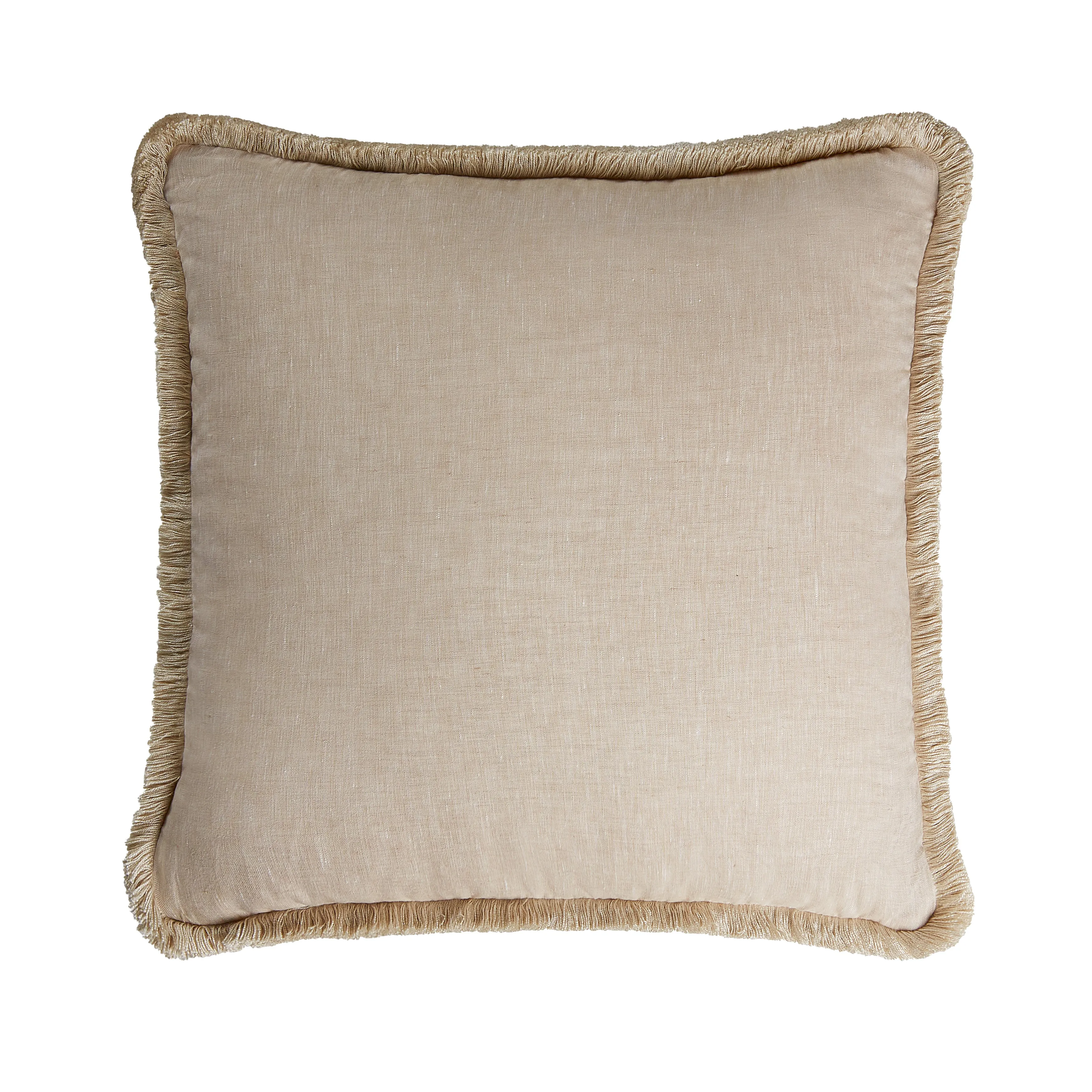 HAPPY LINEN PILLOW | BEIGE WITH BEIGE FRINGES  SOFT LINEN CUSHION WITH COTTON FRINGES